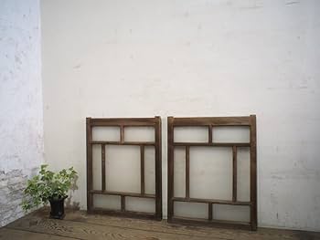 リノベ 木製枠 すりガラス窓 2枚 レトロ 古民具 建具 ビンテージ Amazon.co.jp: H0106(1)【H62cm×W50cm】×2枚アンティーク大正